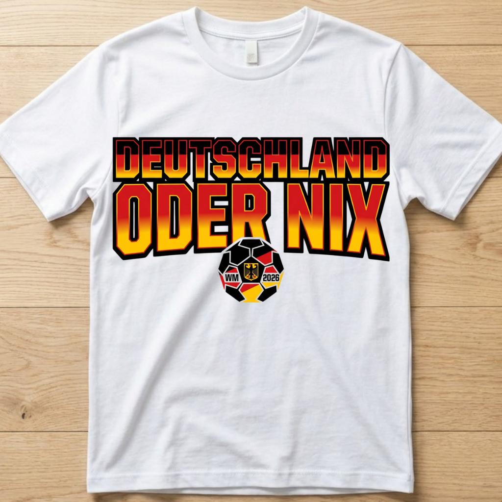 Deutschland oder nix WM 2026 T-Shirt weiß Mockup