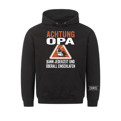 Achtung Opa Kann jederzeit und überall einschlafen - Lustiges Geschenk für Opa, Opi & Großvater - Personalisiertes Shirt