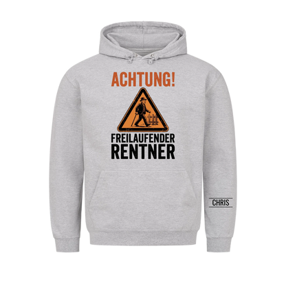 Achtung Freilaufender Rentner - Lustiges Geschenk zur Rente für Männer, Papa & Opa - Personalisiertes Shirt