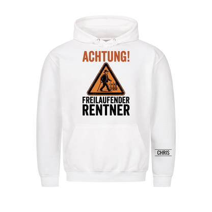Achtung Freilaufender Rentner - Lustiges Geschenk zur Rente für Männer, Papa & Opa - Personalisiertes Shirt