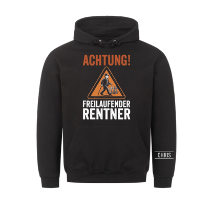 Achtung Freilaufender Rentner - Lustiges Geschenk zur Rente für Männer, Papa & Opa - Personalisiertes Shirt