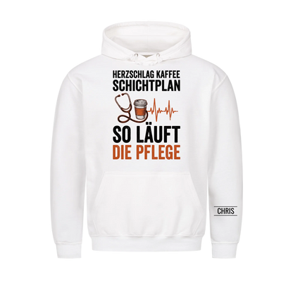 Herzschlag Kaffee Schichtplan So läuft die Pflege - Geschenk für Pflegekräfte & Krankenschwestern - Personalisiertes Shirt