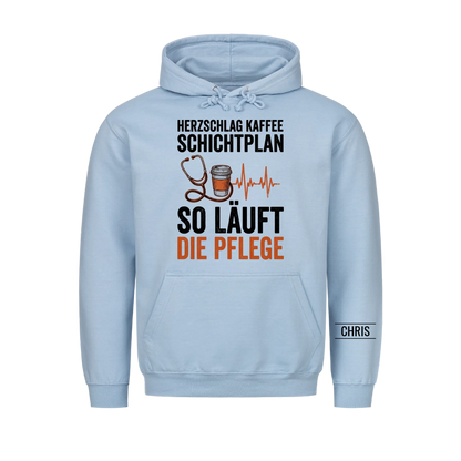 Herzschlag Kaffee Schichtplan So läuft die Pflege - Geschenk für Pflegekräfte & Krankenschwestern - Personalisiertes Shirt