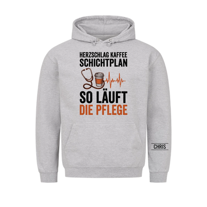 Herzschlag Kaffee Schichtplan So läuft die Pflege - Geschenk für Pflegekräfte & Krankenschwestern - Personalisiertes Shirt