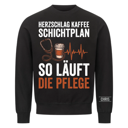 Herzschlag Kaffee Schichtplan So läuft die Pflege - Geschenk für Pflegekräfte & Krankenschwestern - Personalisiertes Shirt