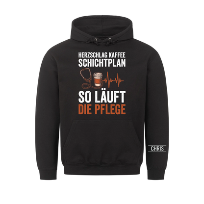 Herzschlag Kaffee Schichtplan So läuft die Pflege - Geschenk für Pflegekräfte & Krankenschwestern - Personalisiertes Shirt