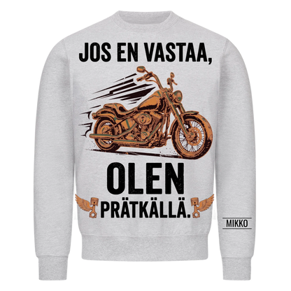 Jos en vastaa, olen prätkällä. Personoitu T-paita nimellä hihassa