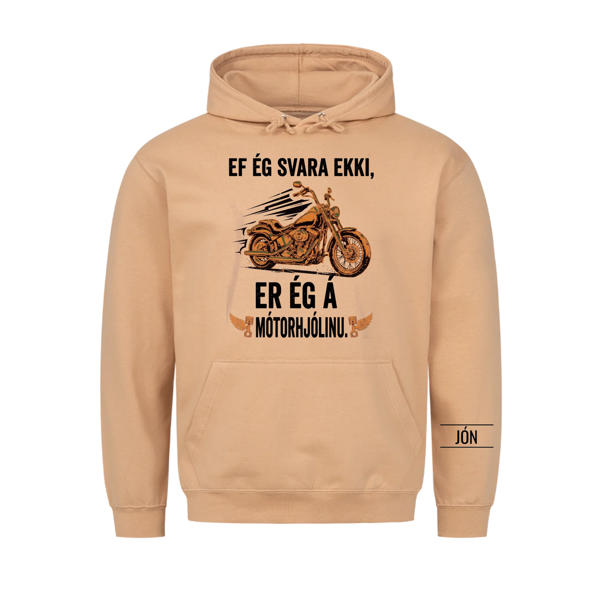 Ef ég svara ekki er ég á mótorhjólinu. Persónulegur bolur með nafni