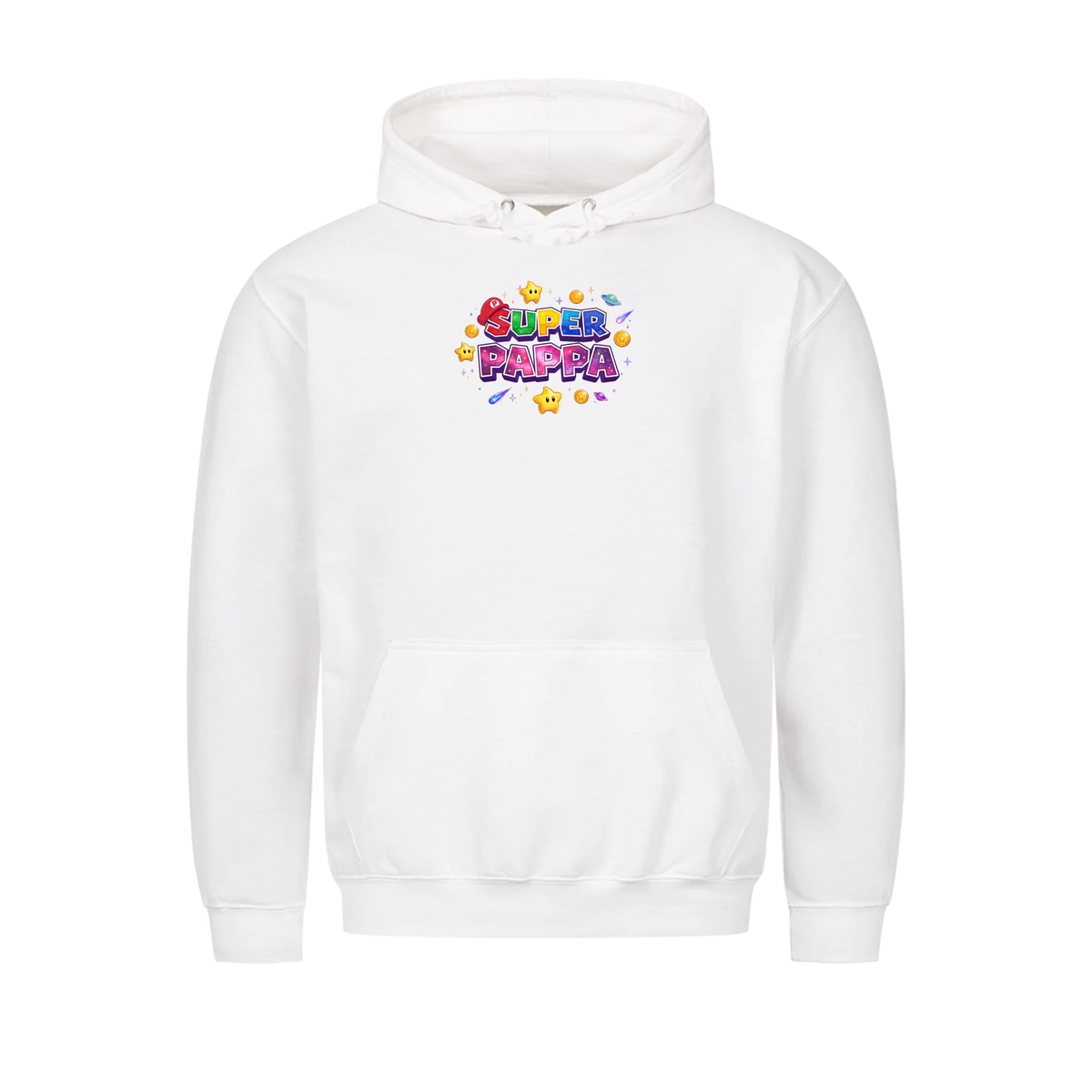 Super Pappa Galaxy T-skjorte med barnas navn og figurer. Farsdagsgave