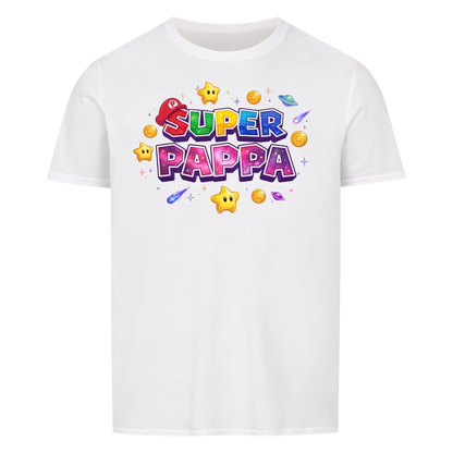 Super Pappa Galaxy T-skjorte med barnas navn og figurer. Farsdagsgave