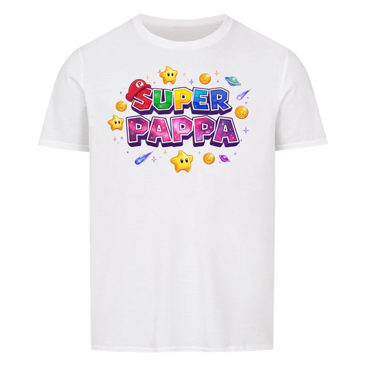 Super Pappa Galaxy T-skjorte med barnas navn og figurer. Farsdagsgave