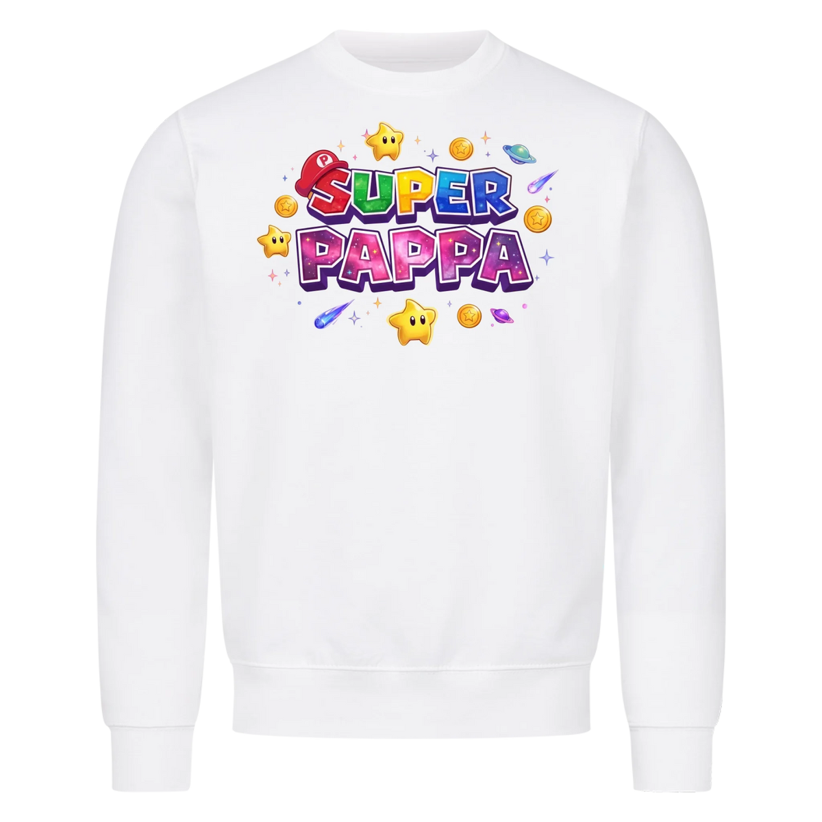 Super Pappa Galaxy t-shirt med barnens namn och figurer. Fars dag present