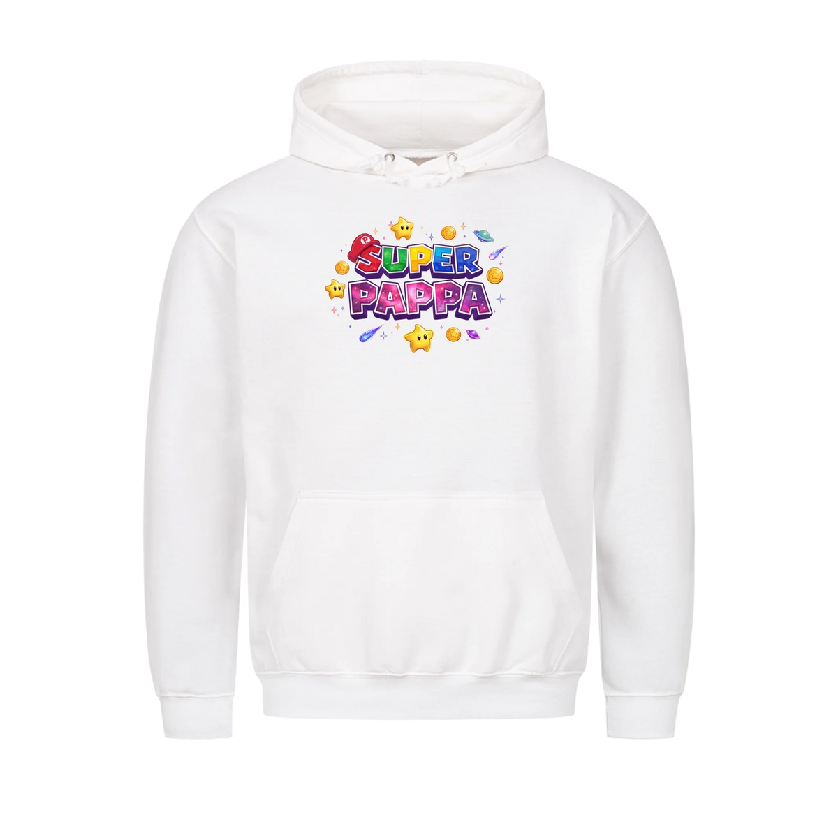 Super Pappa Galaxy t-shirt med barnens namn och figurer. Fars dag present