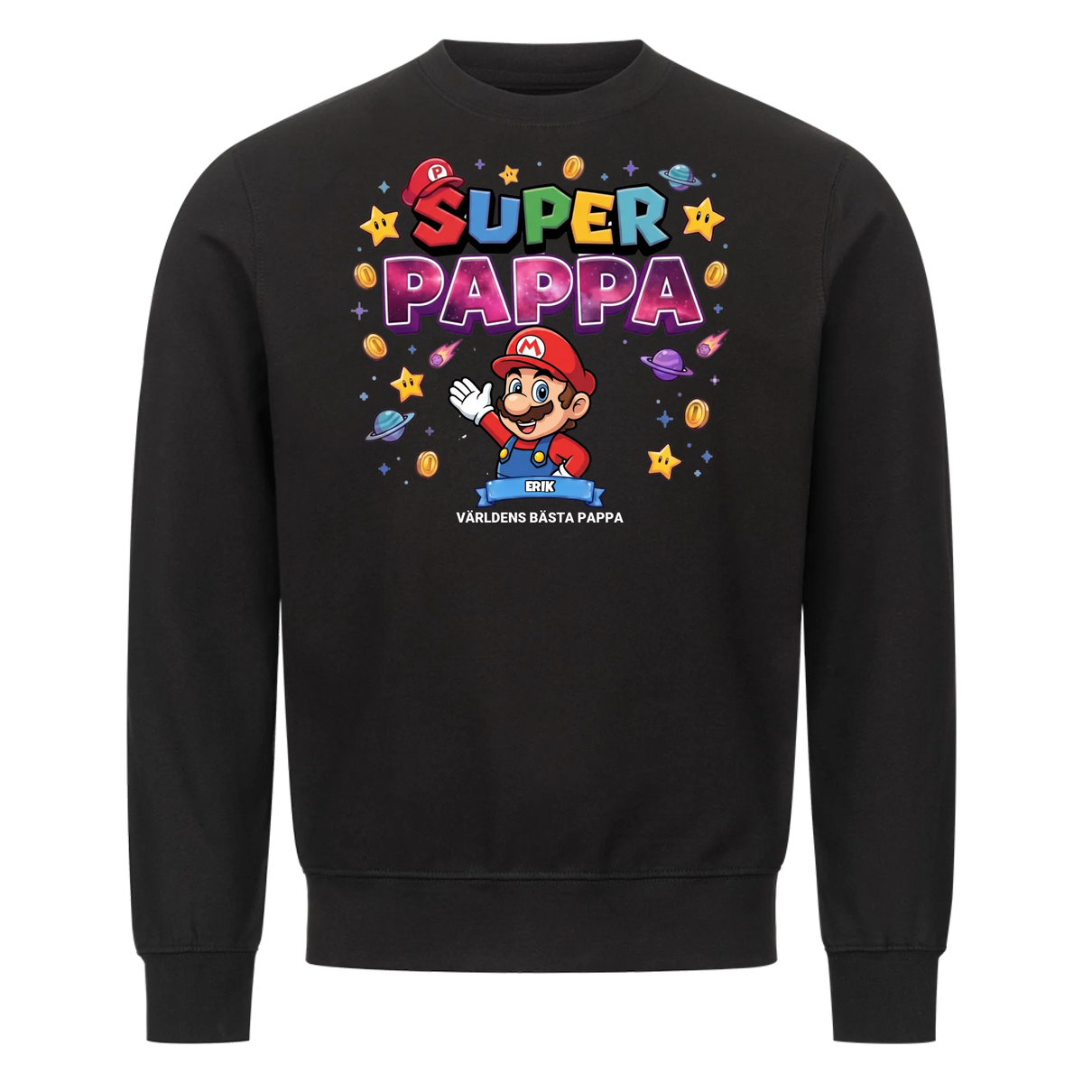 Super Pappa King t-shirt med pappas figur och barnens namn. Fars dag present