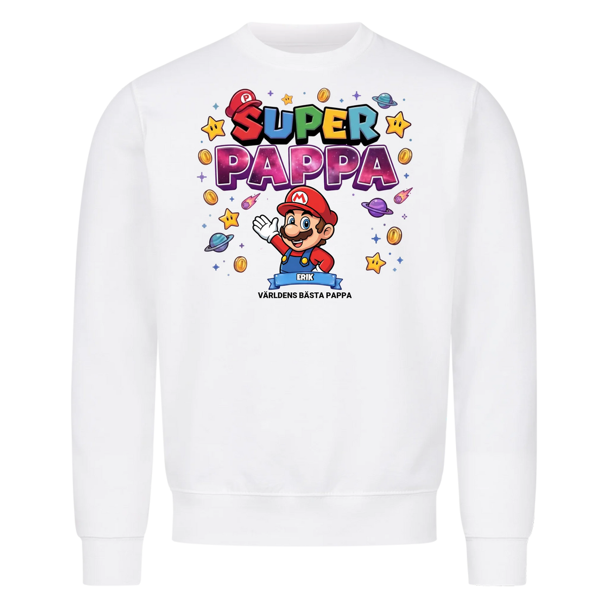 Super Pappa King t-shirt med pappas figur och barnens namn. Fars dag present