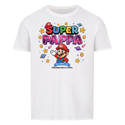 Super Pappa King t-shirt med pappas figur och barnens namn. Fars dag present
