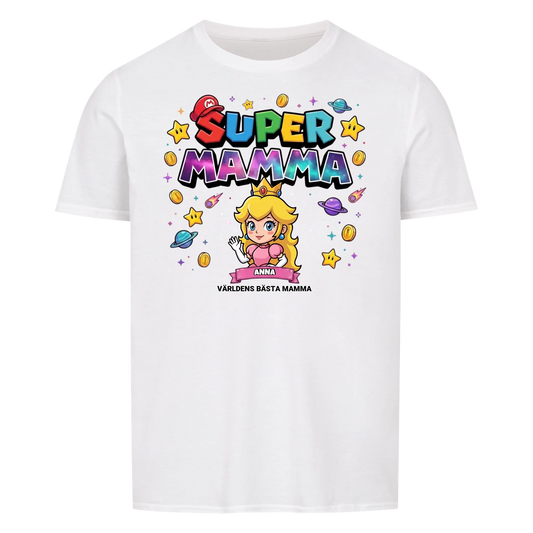 Super Mamma King med mammas figur och barnens namn. Personlig t-shirt
