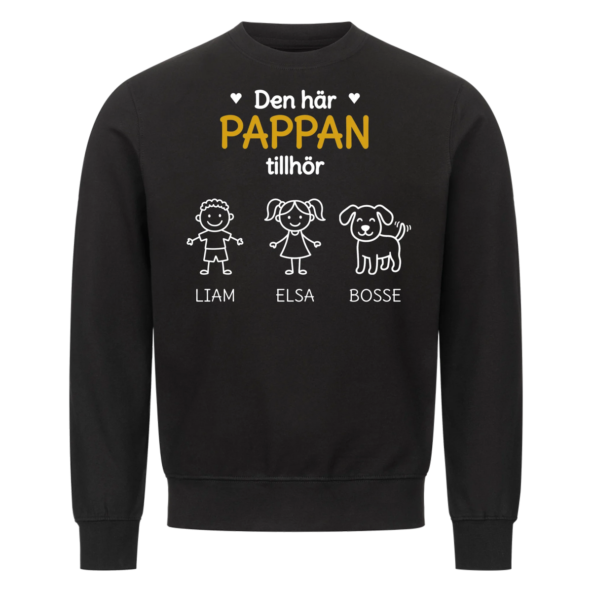 Den här pappan tillhör. Barnens namn och figurer på bröstet. Present till pappa på fars dag. Personlig t-shirt