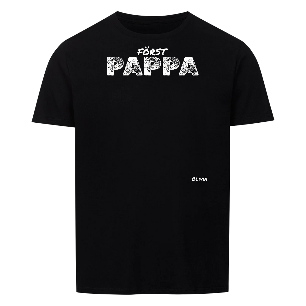 Först pappa nu farfar t-shirt med handavtryck och barnens namn. Fars dag present