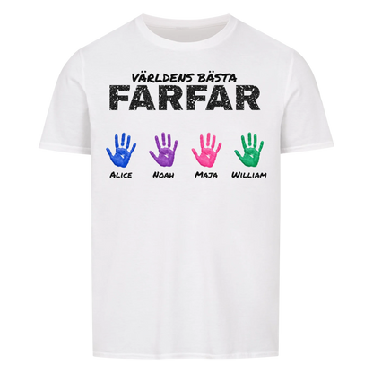 Världens bästa farfar t-shirt med barnbarnens handavtryck och namn. Present till farfar och morfar