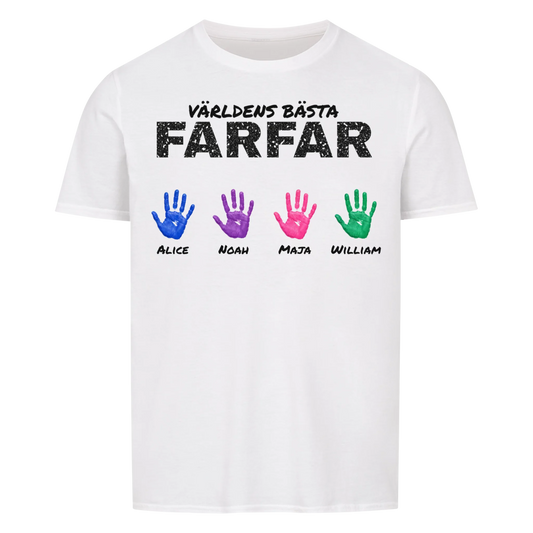 Världens bästa farfar t-shirt med barnbarnens handavtryck och namn. Present till farfar och morfar