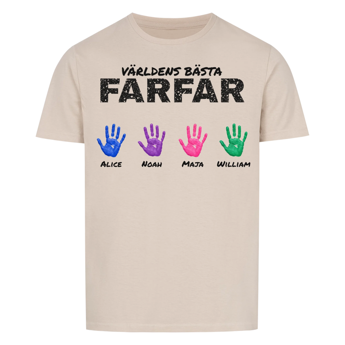 Världens bästa farfar t-shirt med barnbarnens handavtryck och namn. Present till farfar och morfar