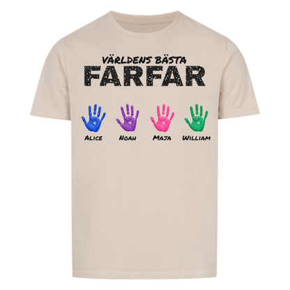 Världens bästa farfar t-shirt med barnbarnens handavtryck och namn. Present till farfar och morfar