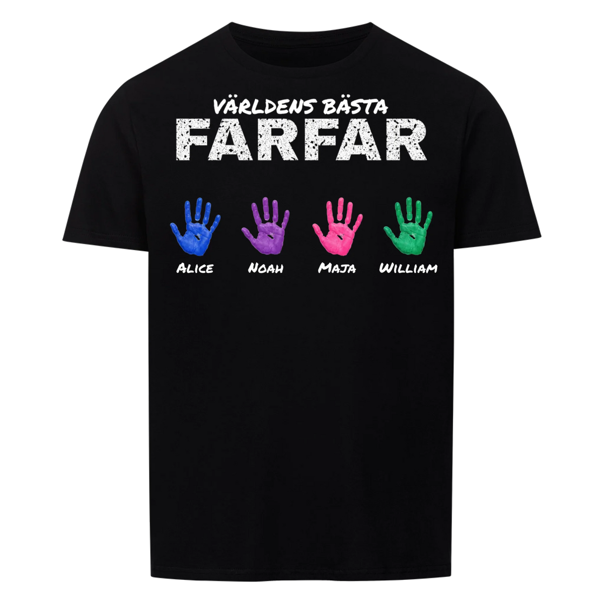 Världens bästa farfar t-shirt med barnbarnens handavtryck och namn. Present till farfar och morfar