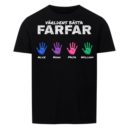 Världens bästa farfar t-shirt med barnbarnens handavtryck och namn. Present till farfar och morfar