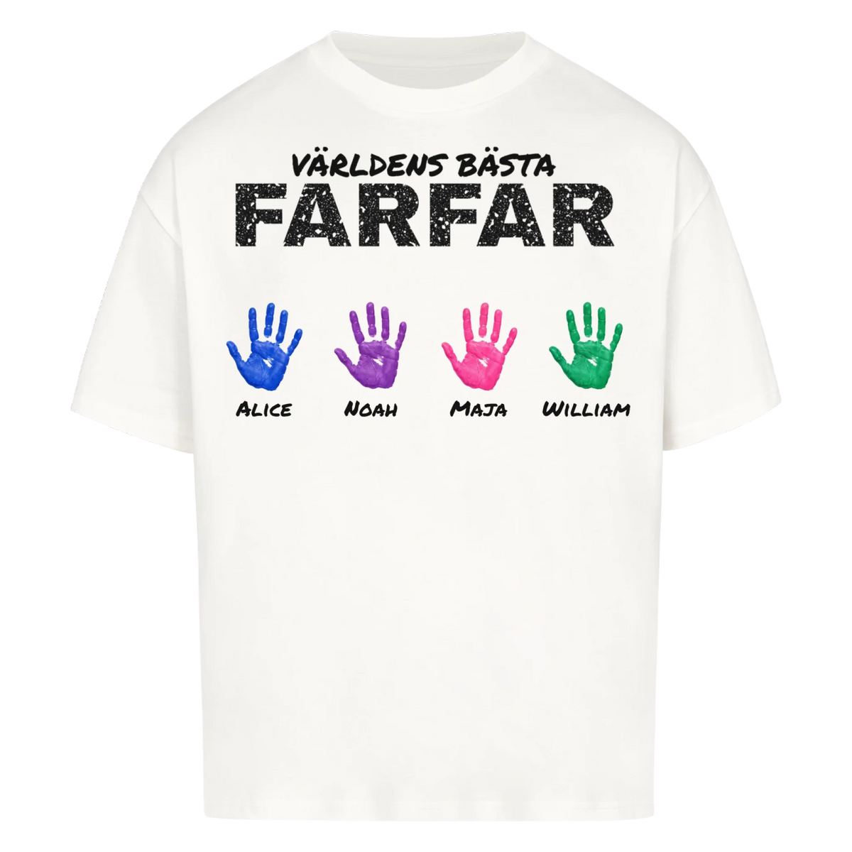 Världens bästa farfar t-shirt med barnbarnens handavtryck och namn. Present till farfar och morfar