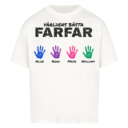 Världens bästa farfar t-shirt med barnbarnens handavtryck och namn. Present till farfar och morfar
