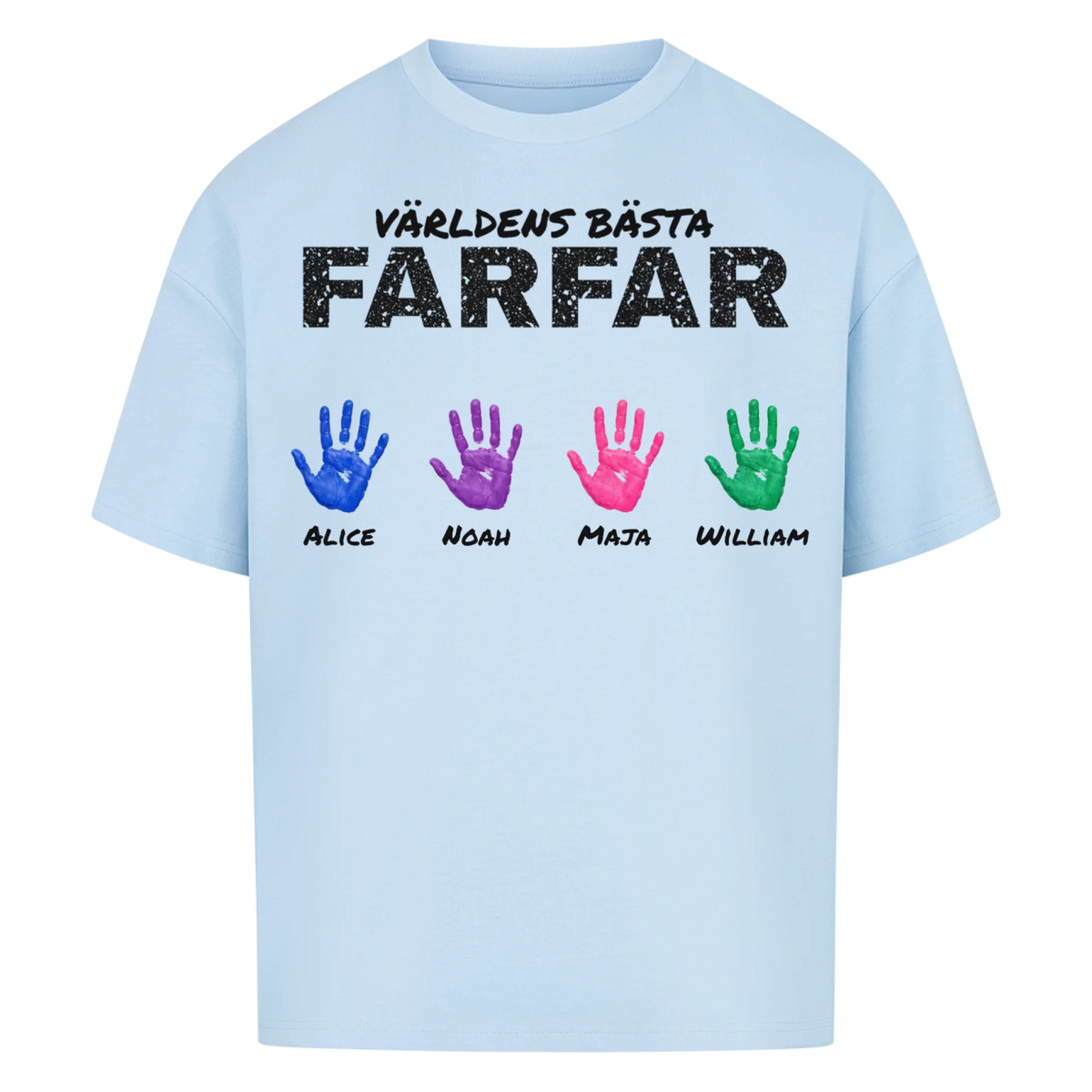 Världens bästa farfar t-shirt med barnbarnens handavtryck och namn. Present till farfar och morfar