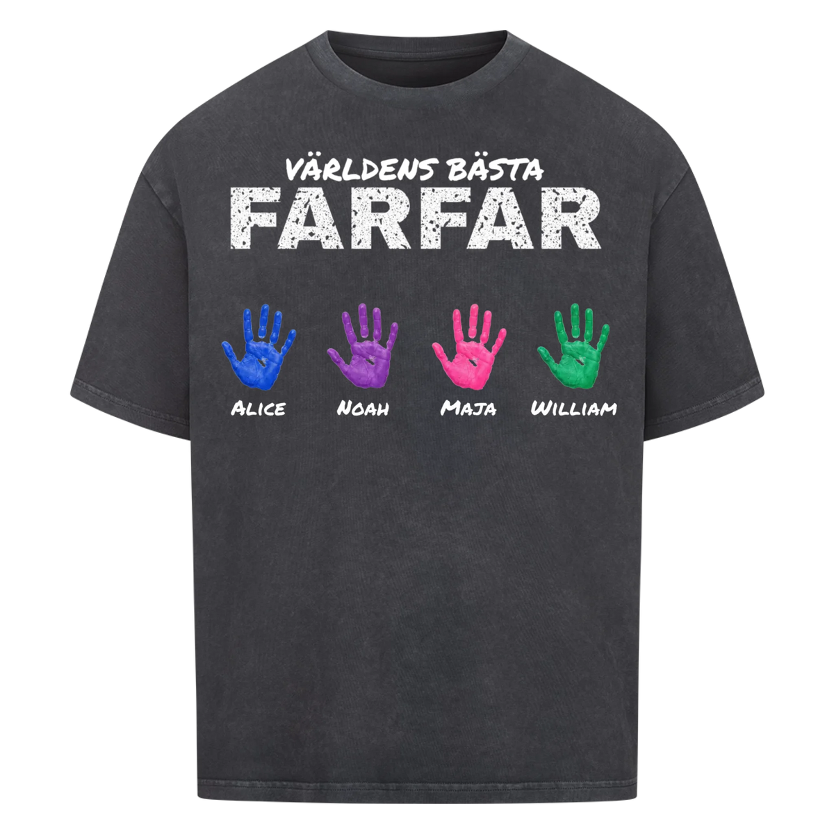Världens bästa farfar t-shirt med barnbarnens handavtryck och namn. Present till farfar och morfar
