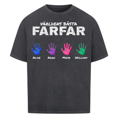 Världens bästa farfar t-shirt med barnbarnens handavtryck och namn. Present till farfar och morfar
