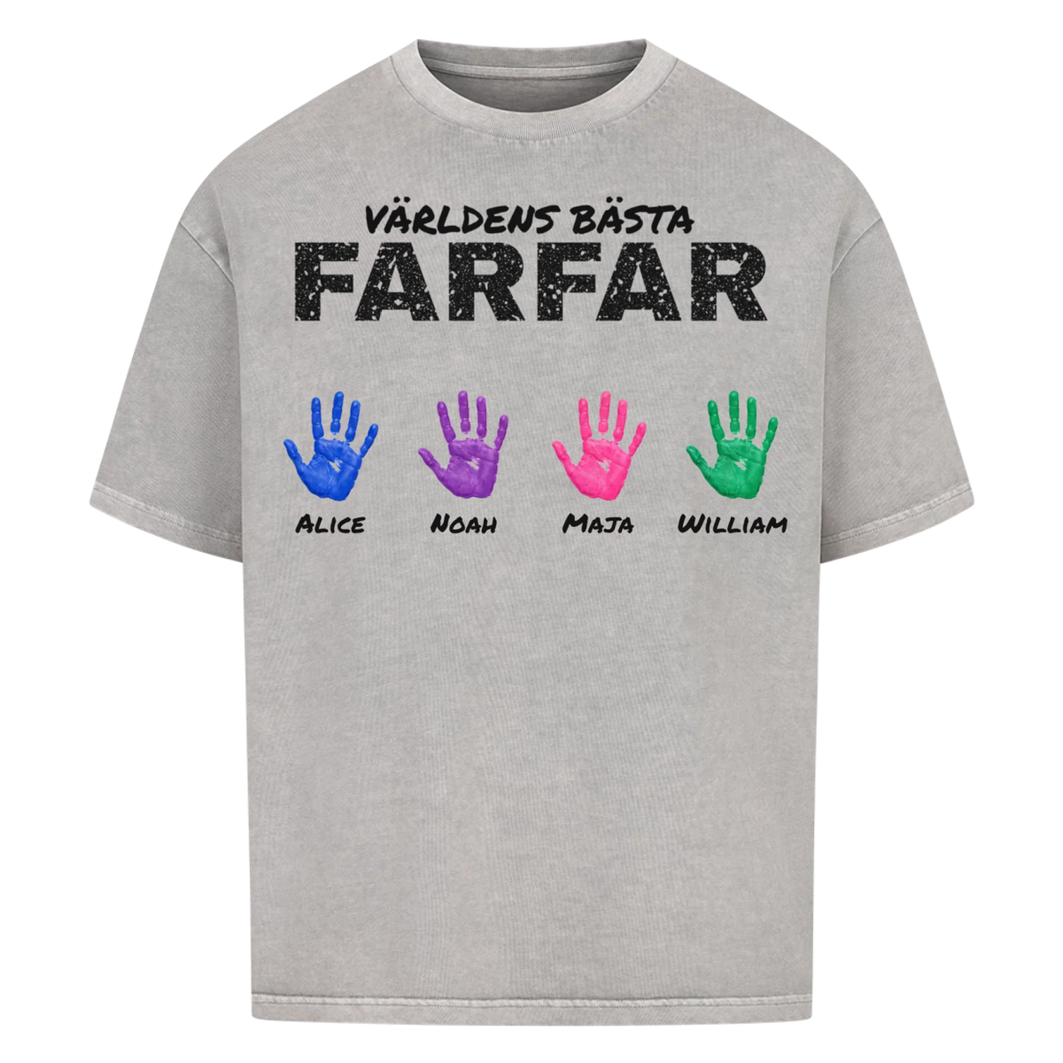 Världens bästa farfar t-shirt med barnbarnens handavtryck och namn. Present till farfar och morfar