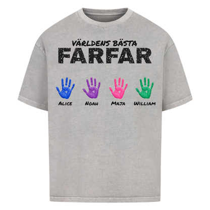Världens bästa farfar t-shirt med barnbarnens handavtryck och namn. Present till farfar och morfar