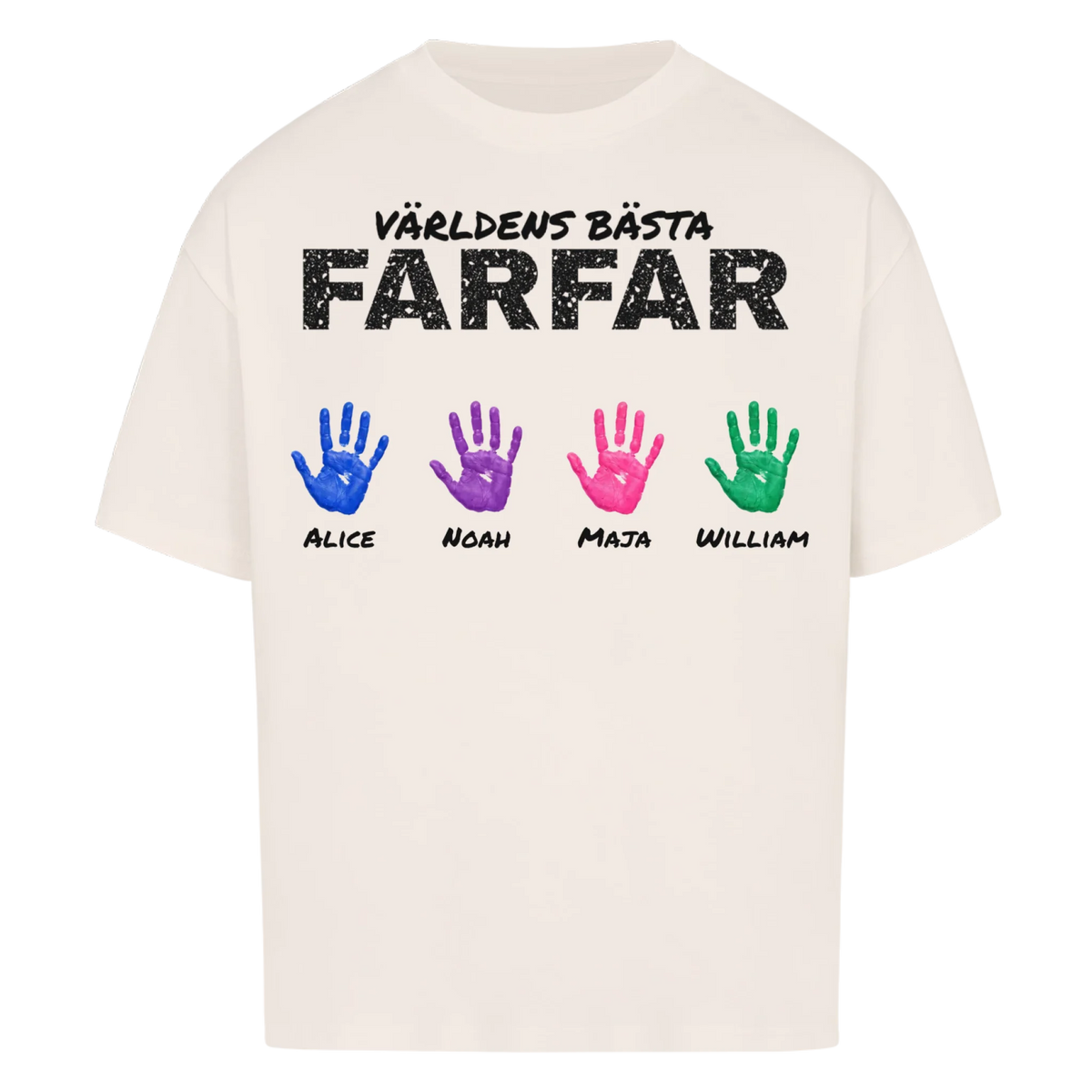Världens bästa farfar t-shirt med barnbarnens handavtryck och namn. Present till farfar och morfar