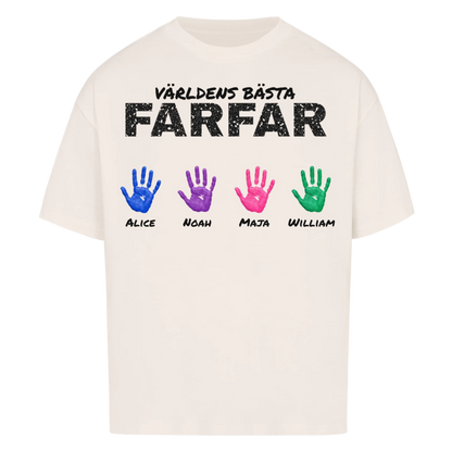 Världens bästa farfar t-shirt med barnbarnens handavtryck och namn. Present till farfar och morfar
