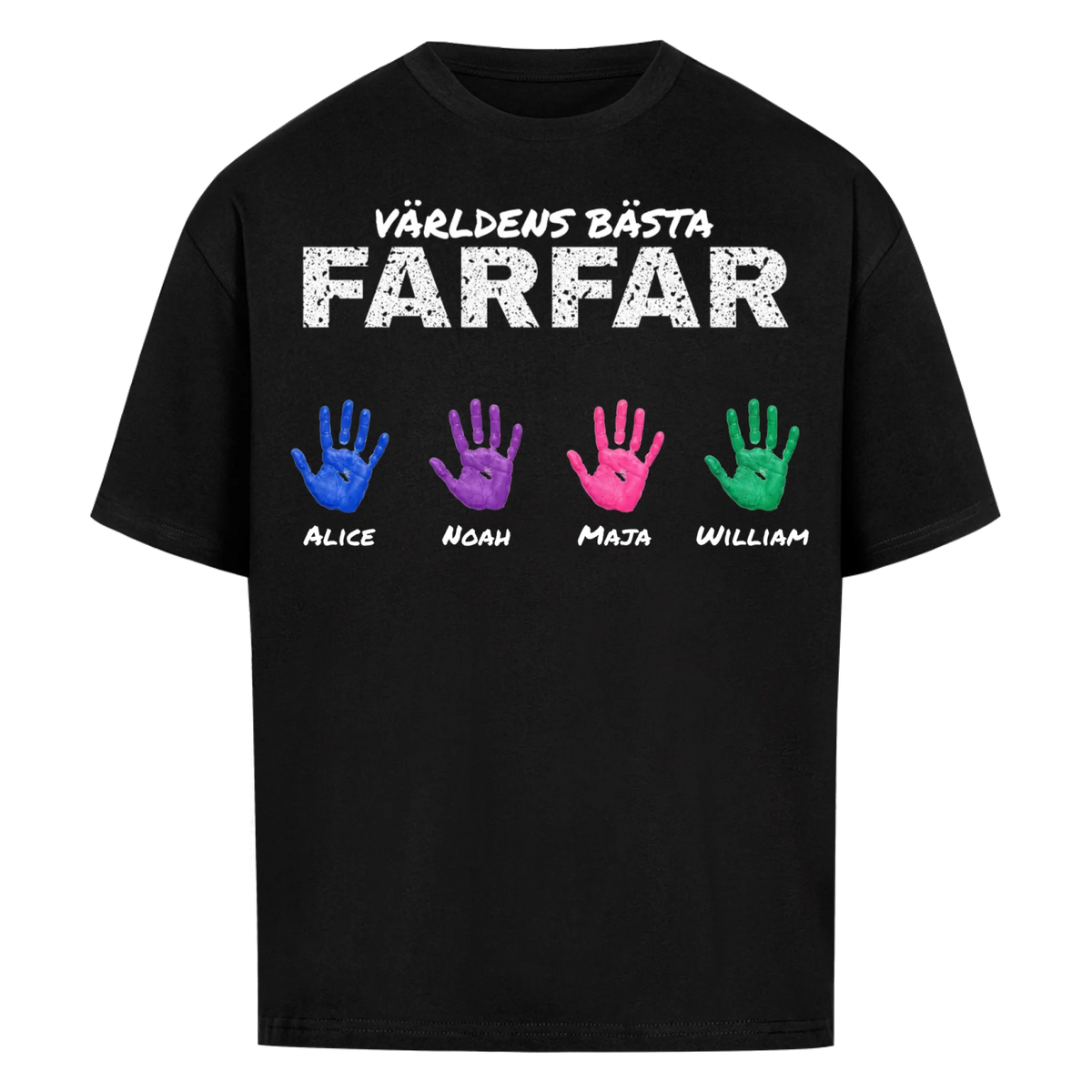 Världens bästa farfar t-shirt med barnbarnens handavtryck och namn. Present till farfar och morfar