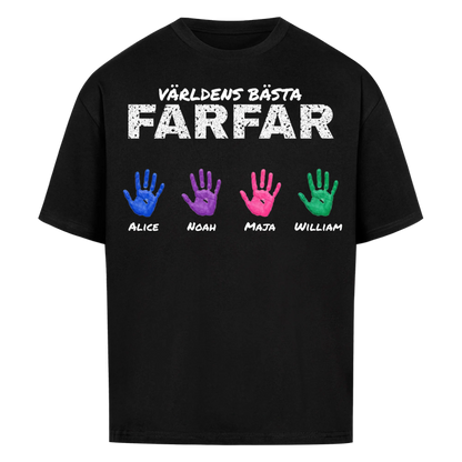 Världens bästa farfar t-shirt med barnbarnens handavtryck och namn. Present till farfar och morfar