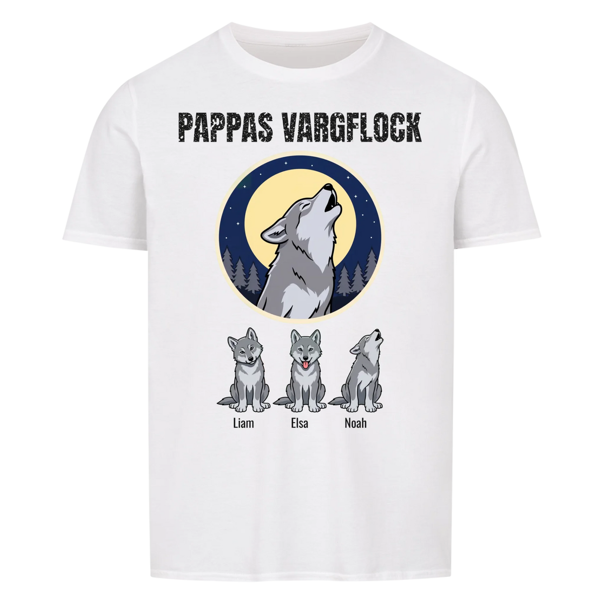 Pappas vargflock t-shirt med barnens namn. Present till pappa, farfar och morfar