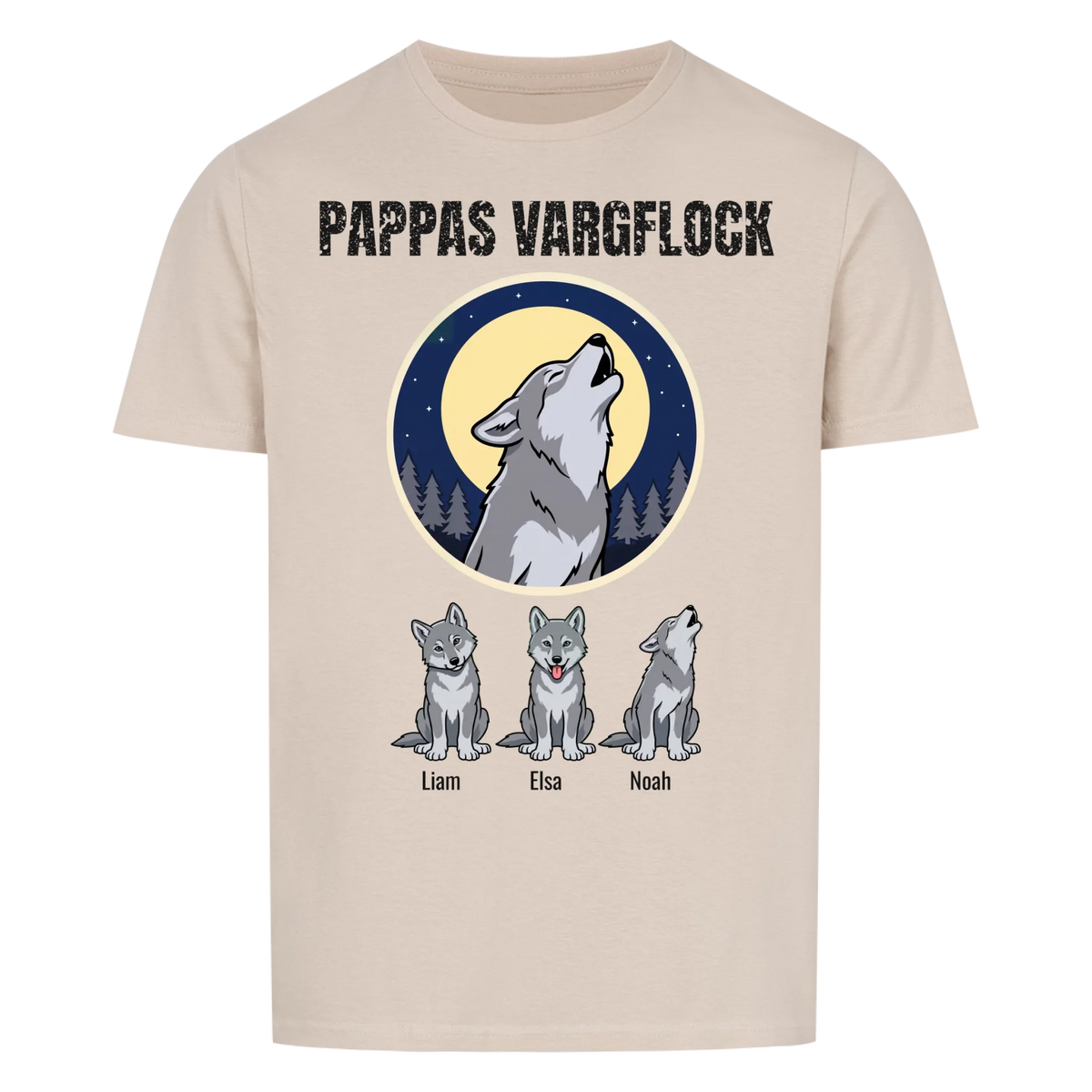 Pappas vargflock t-shirt med barnens namn. Present till pappa, farfar och morfar