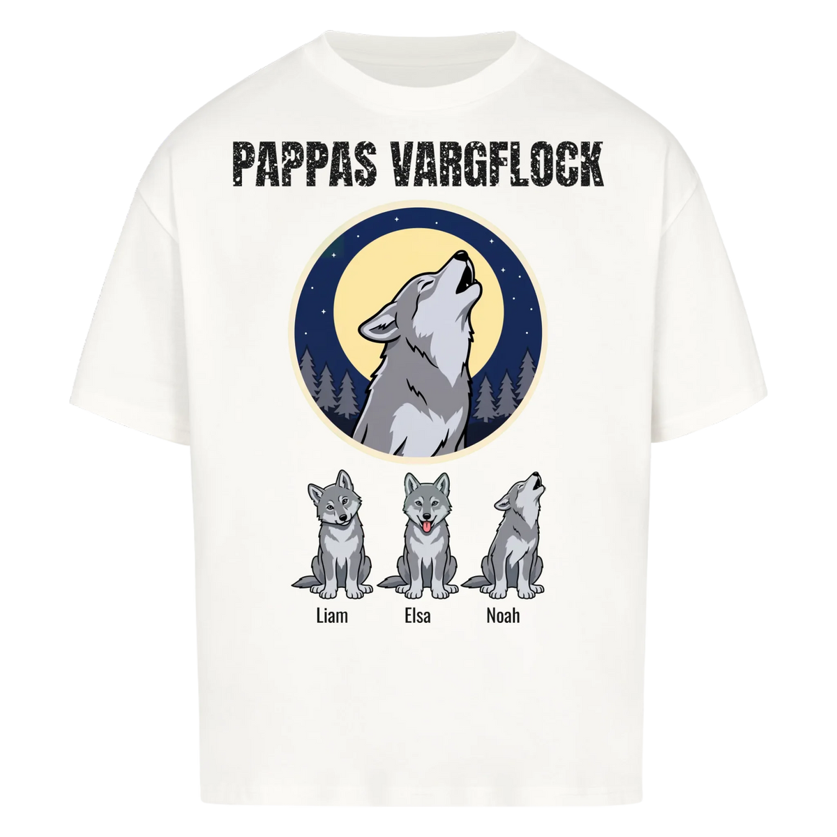 Pappas vargflock t-shirt med barnens namn. Present till pappa, farfar och morfar