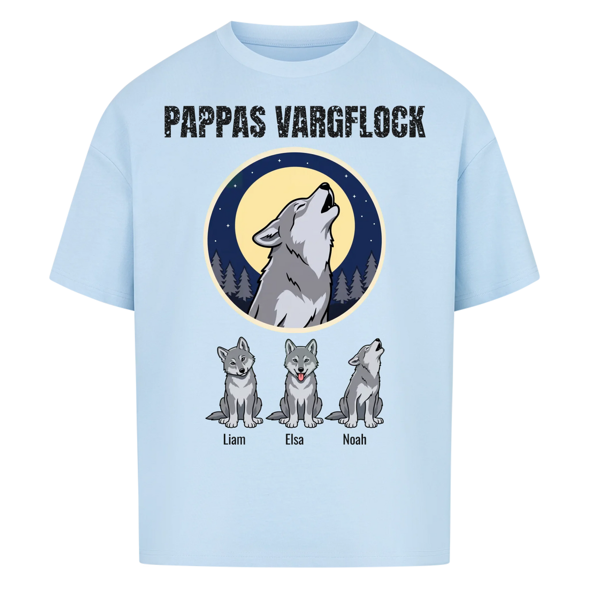 Pappas vargflock t-shirt med barnens namn. Present till pappa, farfar och morfar