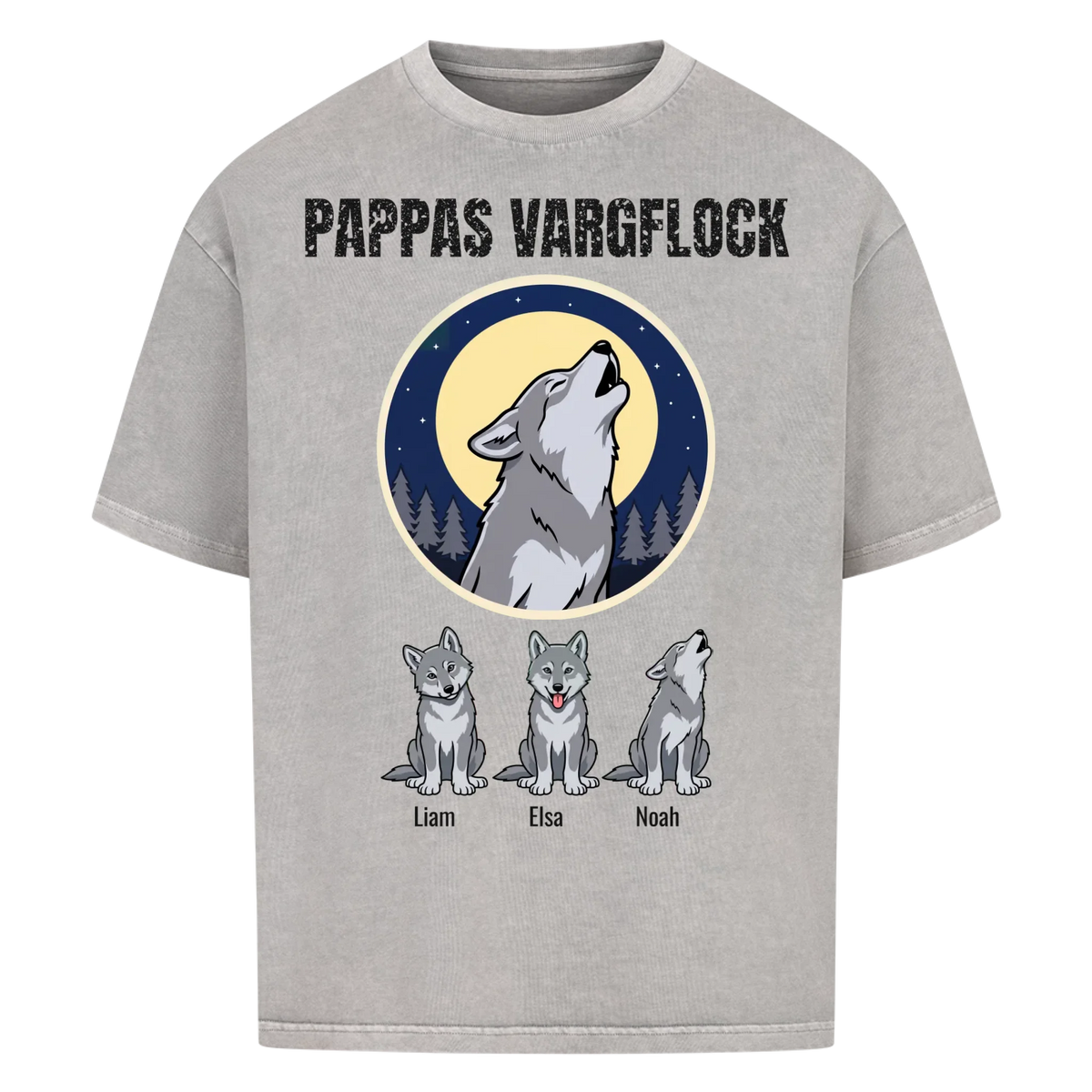 Pappas vargflock t-shirt med barnens namn. Present till pappa, farfar och morfar