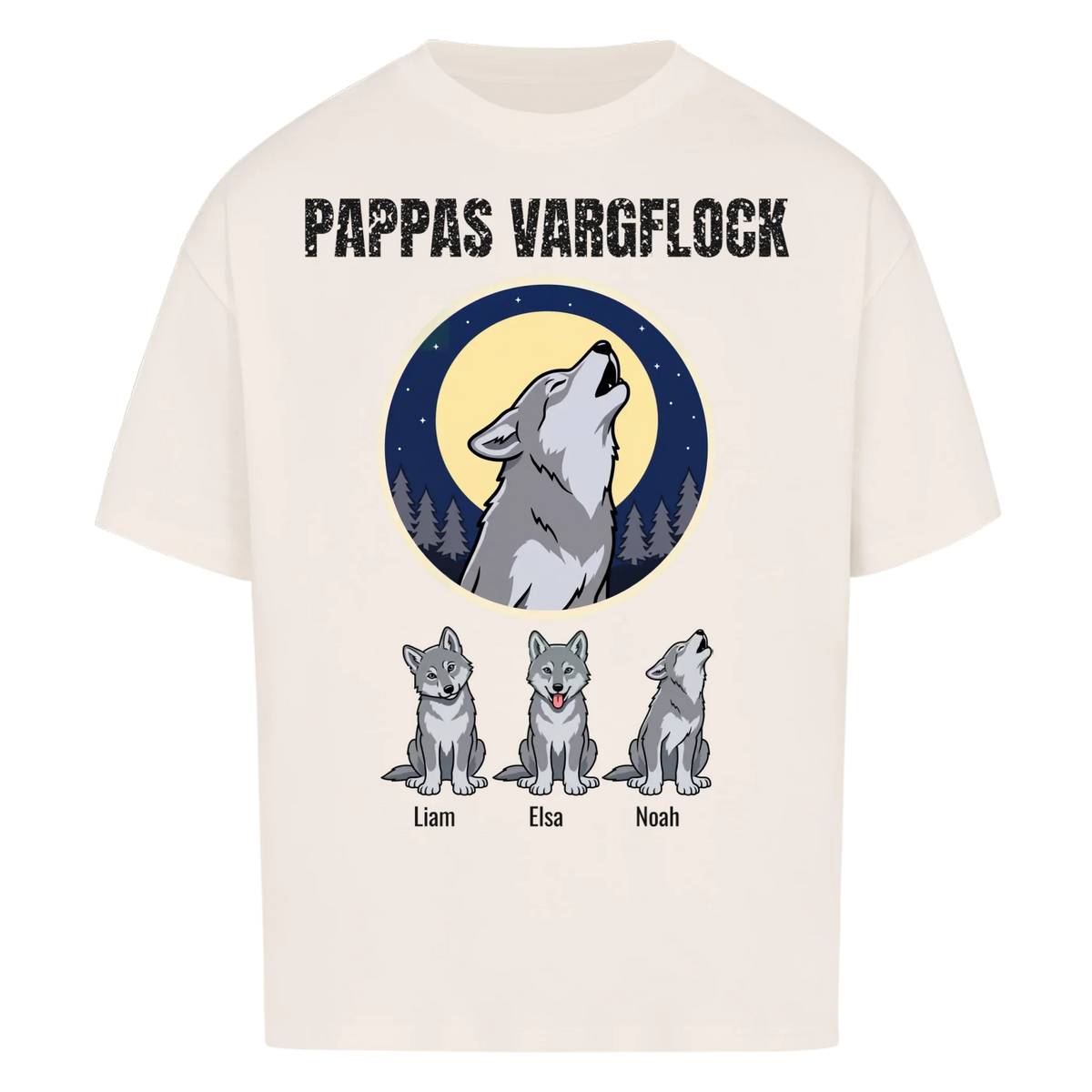 Pappas vargflock t-shirt med barnens namn. Present till pappa, farfar och morfar