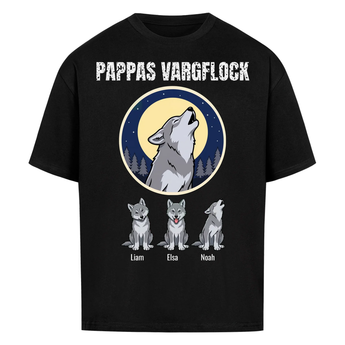 Pappas vargflock t-shirt med barnens namn. Present till pappa, farfar och morfar