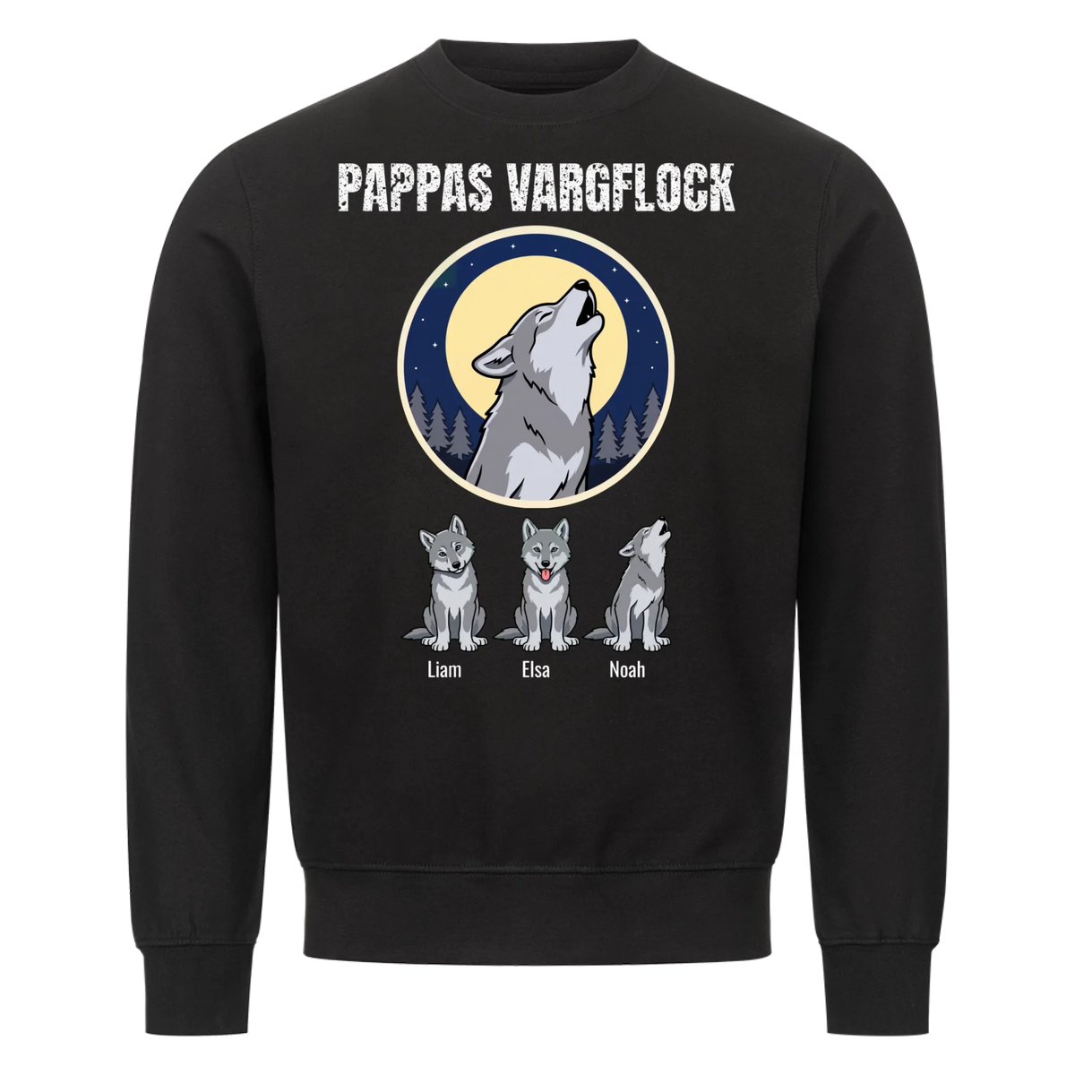 Pappas vargflock t-shirt med barnens namn. Present till pappa, farfar och morfar