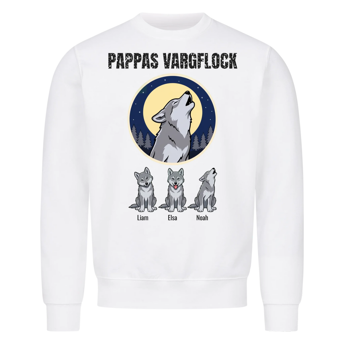 Pappas vargflock t-shirt med barnens namn. Present till pappa, farfar och morfar