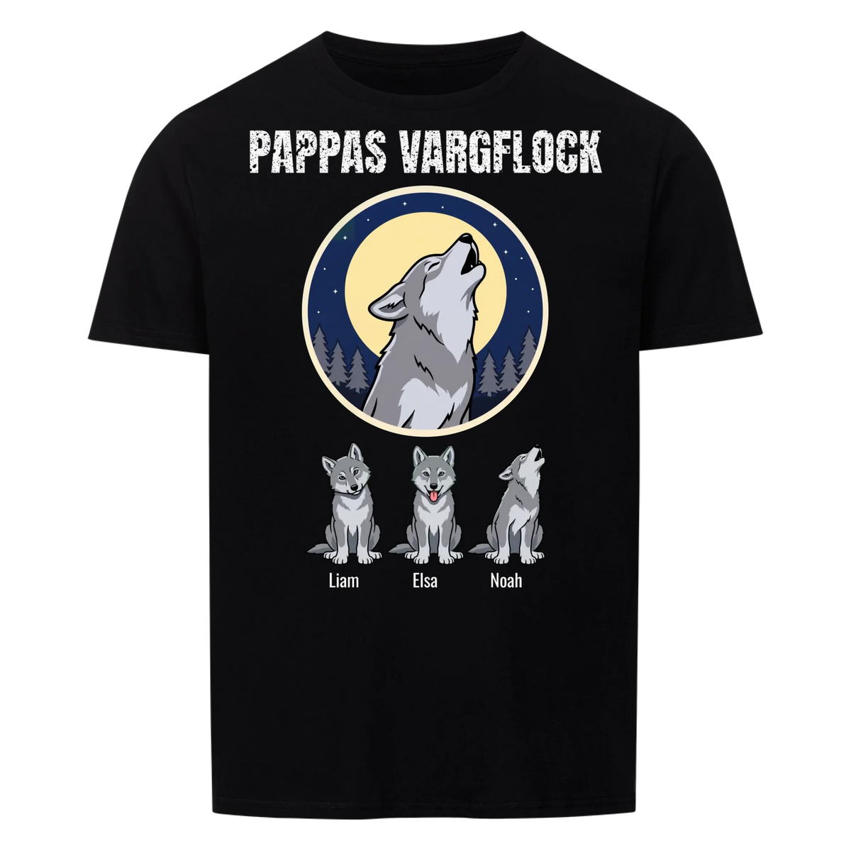 Pappas vargflock t-shirt med barnens namn. Present till pappa, farfar och morfar